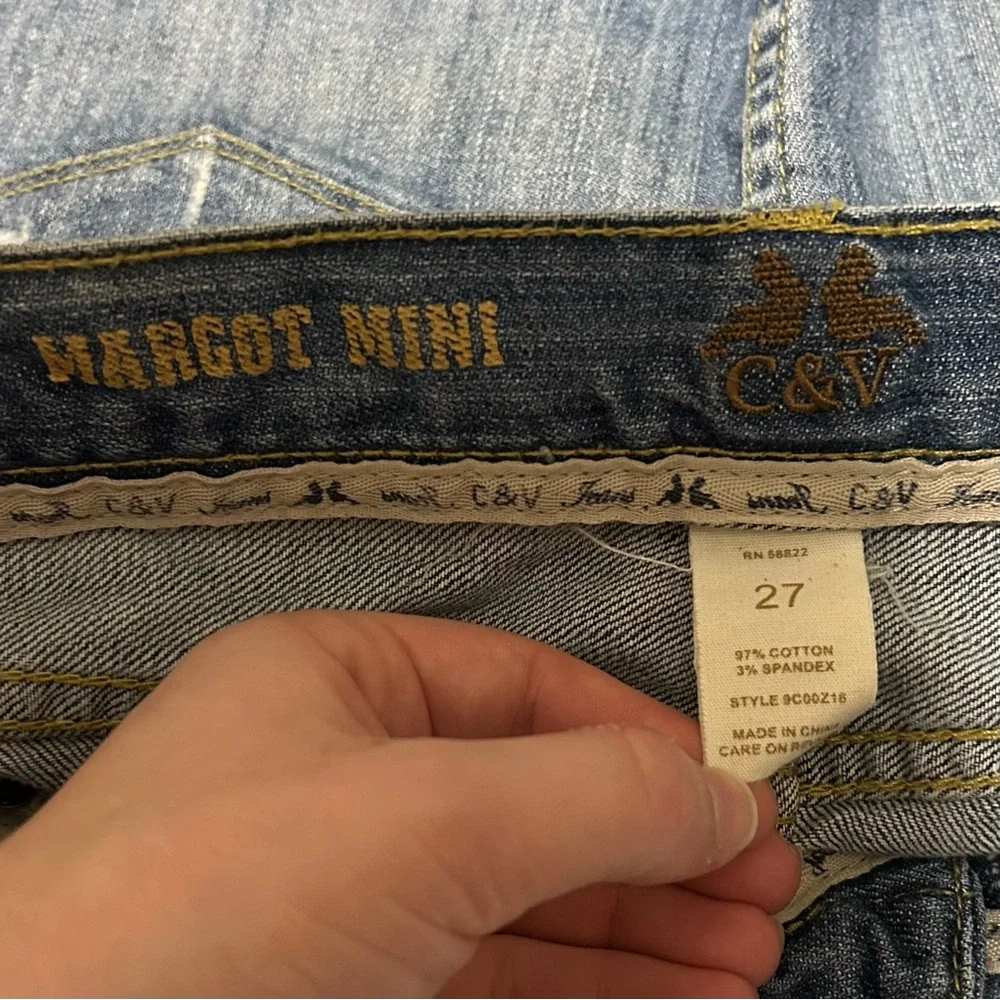 Chelsea & Violet Margot Mini Denim Skirt C&V Distressed Y2K Sz 27 - Picture 3 of 5